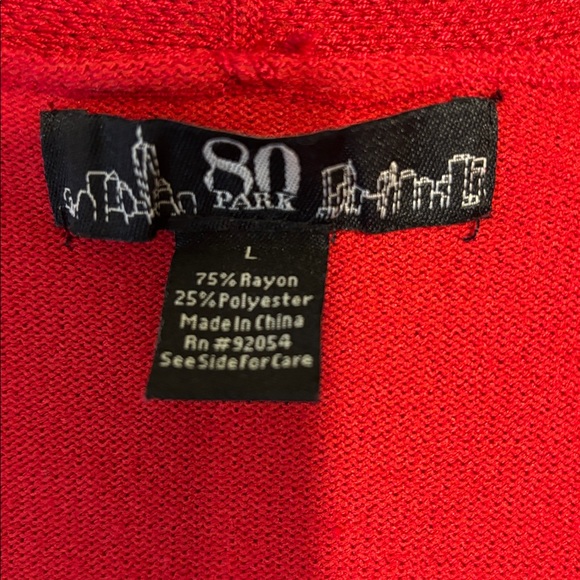 80 Park Red Open-Front Cardigan with Rhinestone Chain Motif - Picture 2 of 6